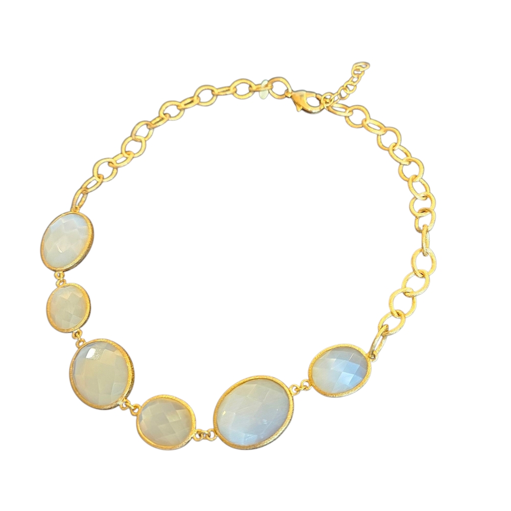 NWT - Rivka Friedman - 24k Gold and White Cat's Eye Gemstone Necklace
